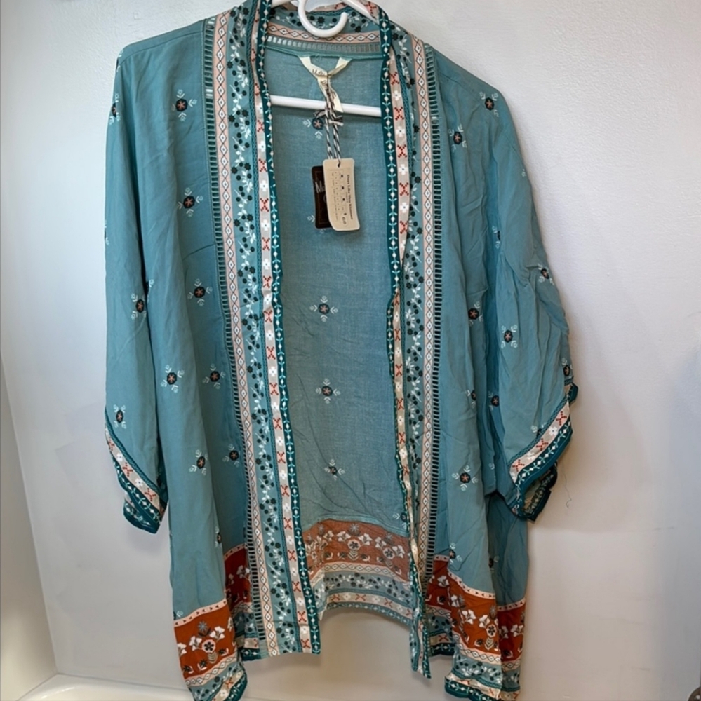 Matilda Jane Boho Green and Orange Kimono Open, Lightweight OS - Picture 3 of 8